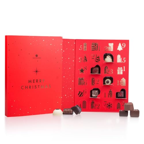 Adventskalender - rot - ohne Alkohol - Adventskalender mit 24 belgischen Pralinen | Schokolade | Weihnachten | Adventszeit | Mann | Frau | Junge | Mädchen | Advent | Weihnachtsschokolade von CHOCOLISSIMO