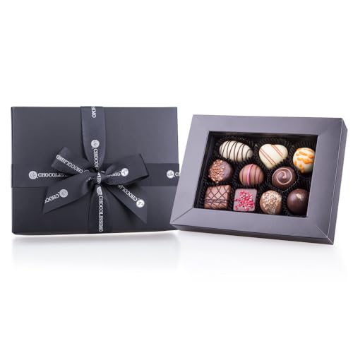 CHOCOLISSIMO - Schokolade Geschenk - Pralinen Geschenk - 10 edle Pralinen in schwarzer Schachtel - mit Alkohol - Geschenkidee Geburtstag, Jahrestag, Valentinstag für Frauen, Männer, Papa, Mama von CHOCOLISSIMO