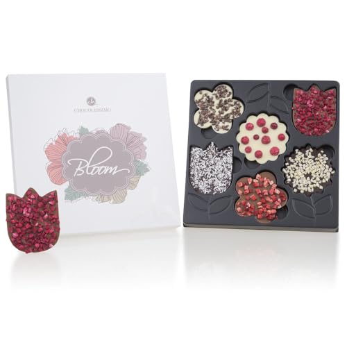 CHOCOLISSIMO - Blumen Geschenk - Schokolade Geschenk für Frauen, Mädchen, Mama, Freundin, Kollegin, Gärtner - 6 Schokoladentafeln in Blütenform - Geschenkidee Ostern, Valentinstag, Renteneintritt von CHOCOLISSIMO