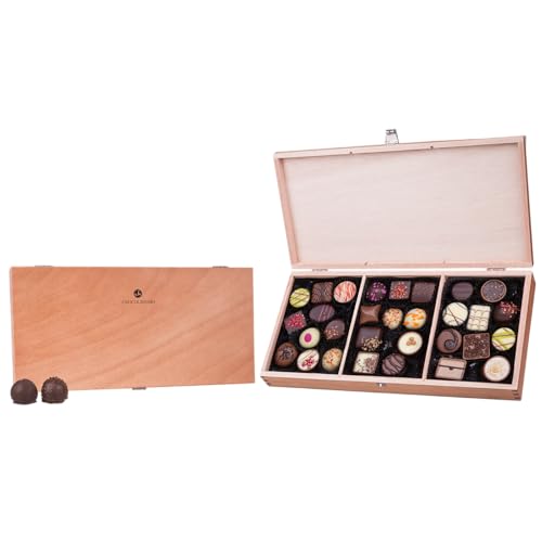 ChocoPrestige - 30 Pralinen im Holzkästchen | Luxus Pralinen in edler Holz-Box | Geschenkidee | Männer | Frauen | Handgemacht | keine Konservierungsstoffe | Geschenke für Erwachsene von CHOCOLISSIMO