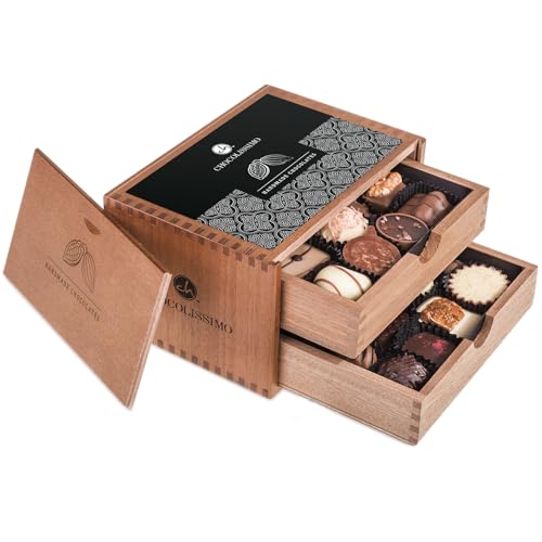 CHOCOLISSIMO Schokolade Geschenk - Pralinen Geschenk - ohne Alkohol - 20 Pralinen in Holzkiste, alkoholfrei - Geschenkidee Kinder, Mama, Papa, Mann, Frau - Geburtstag, Weihnachten - Chocolaterie von CHOCOLISSIMO