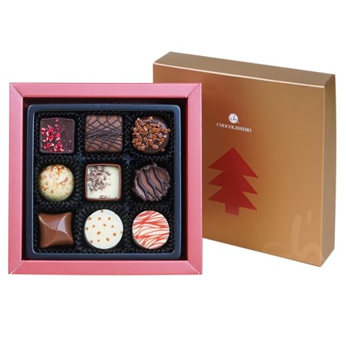 Christmas Square Midi - Pralinen neun handgefertigte Pralinen in einer eleganten Verpackung - Weihnachten - Geschenk - Schokolade von CHOCOLISSIMO