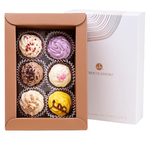 CHOCOLISSIMO - 6 handgemachte Cupcake Pralinen - Muttertag, Vatertag, Mama, Papa, Pralinen Geschenkbox, Geschenkset Schokolade, Feine Schokolade, Exklusives Ostergeschenk für Frauen, Süßigkeiten von CHOCOLISSIMO