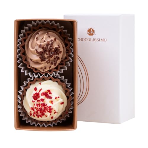 CHOCOLISSIMO - Schokolade Geschenk - Pralinen Geschenk - mit Alkohol - 3 handgemachte Pralinen - Kleines Geschenk zu Weihnachten, Geburtstag, Jahrestag für Frauen, Männer, Papa, Mama - Cupcakes Two von CHOCOLISSIMO