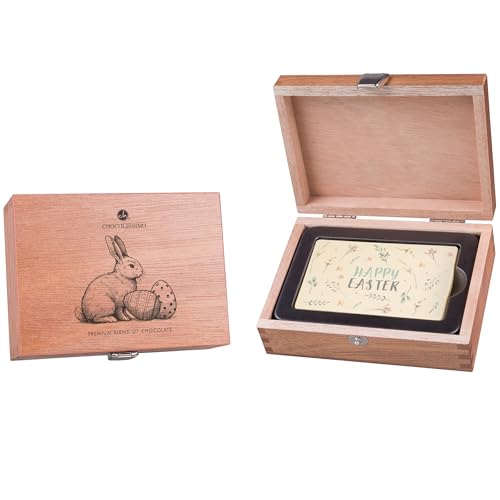 Easter Chococase Mini - Schokolade - bedruckte weiße Schokoladentafel im Holzkästchen - Geschenkidee - Geschenk - Ostern - Mann - Frau von CHOCOLISSIMO