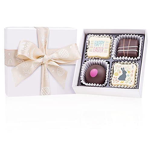 Easter White XS - vier alkoholfrei Osterpralinen in weißer Schachtel | Ostern | Schokolade | Geschenkidee | Mann | Frau | Junge | Mädchen | Osterschokolade von CHOCOLISSIMO