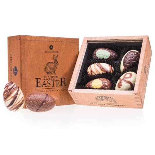 Egg Elegance Mini - Osterei-Pralinen | 5 gefüllte Schokoladen-Ostereier| Ostergeschenk |Ostern Schokolade | Holzkästchen | Handgemacht | keine Konservierungsstoffe von CHOCOLISSIMO