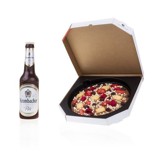 Feierabend-Set - Set aus Schokobier und Schokopizza | Pizza | Bierflasche aus Schokolade | Geschenkidee Männer | lustige Geschenk | Vatertag | Papa | Bastler | Vatertagsgeschenk | alkoholfrei von CHOCOLISSIMO