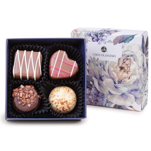 CHOCOLISSIMO - Pralinen Geschenk - Schokolade Geschenk - mit Alkohol - Kleines Geschenk in Schachtel mit Blumenmotiv - für Frauen, Mama, Freundin, zum Geburtstag, Ostern, Valentinstag, Renteneintritt von CHOCOLISSIMO
