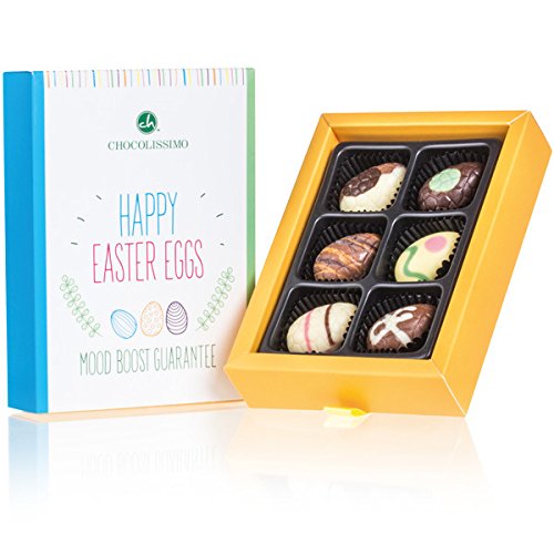 Happy Easter 6 Eggs - Osterei-Pralinen - 6 gefüllte Schoko-Ostereier | Ostergeschenk | Ostern Schokolade | Schokoladeneier | Osterpralinen | Ostergeschenke für erwachsene | Frauen | Männer von CHOCOLISSIMO