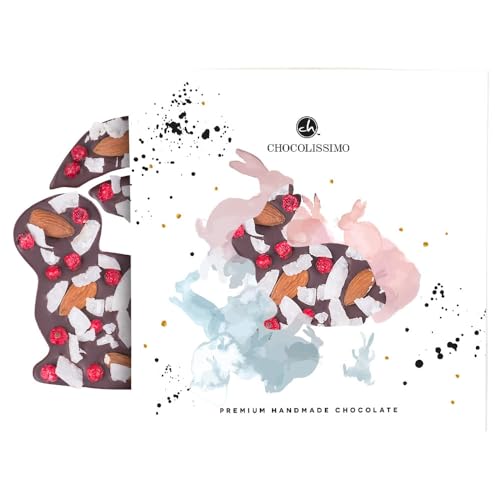 CHOCOLISSIMO - Exklusiver Schokohase mit fruchtiger Note, Mandeln, Kokos & Johannisbeeren, Ostergeschenk für Kinder, Leckere Osterschokolade für Erwachsene, Süße Überraschung für Ostern, Ostertafel von CHOCOLISSIMO