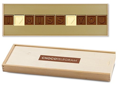 I MISS YOU - ChocoTelegram | Schokoladenbotschaft | Ich vermisse dich Schokolade | Holzschachtel | Valentinstag | Liebesgeschenk | Liebesgeschenke | Frauen | Männer | Frau | Mann von CHOCOLISSIMO