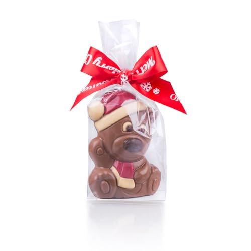 Kleiner Weihnachts-Teddybär - schokoladige Bärenfigur zu Weihnachten | Geschenkidee | Weihnachtsschokolade | Mann | Frau | Kind | Junge | Mädchen | Weihnachtssüßigkeit | Nikolaus | Advent | Schokolade von CHOCOLISSIMO