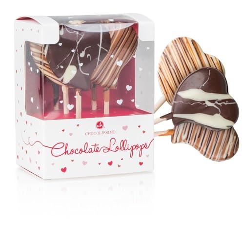 Lollipop Herzen - 5 Herzlollies aus Schokolade | Schokolade | Valentinstag | Geburtstag | Muttertag | Vatertag | Mann | Vater | Junge | Frau | Mutter | Mädchen | Weihnachten | Lolli | Herzchen von CHOCOLISSIMO