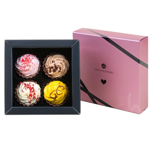 4 Cupcake-Pralinen - Love Edition - Pralinen in Cupcake-Form | Geschenk | Mann | Frau | Geschenkidee Liebe | Geburtstag | Mama | Papa | Muttertag | Valentinstag Schokolade | Vatertag | Osterpralinen von CHOCOLISSIMO