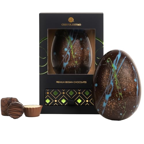 CHOCOLISSIMO – Großes Osterei aus Vollmilchschokolade mit 4 alkoholfreien Pralinen – Edles Ostergeschenk in dunkler Geschenkbox, Ostern Süßigkeiten Geschenk für Frau, Osterschokolade, Luxury Egg Dark von CHOCOLISSIMO