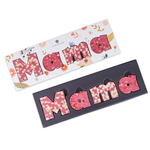 MAMA - Buchstaben aus Ruby-Schokolade - vier Schokoladenbuchstaben mit Zutaten | Schokolade | Geschenkidee | Frau | Frauen | Mutter | Mütter | Muttertag | Geburtstag | ein kleines Dankeschön von CHOCOLISSIMO