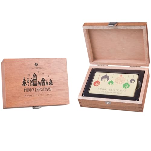 CHOCOLISSIMO - Schokolade Geschenk - Schokoladentafel aus weißer Schokolade in Form einer Visitenkarte, in Holzbox - Geschenk zu Weihnachten - Geschäftspartner, Frau, Mann - Merry Business Deluxe Card von CHOCOLISSIMO