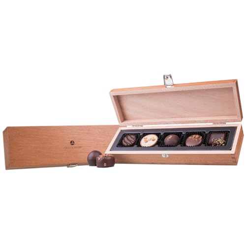 CHOCOLISSIMO - Schokolade Geschenk - Pralinen Geschenk - 5 Pralinen im Holzkästchen - Geschenkidee, Geschenk Weihnachten, Geburtstag, Dankeschön, Muttertag, Vatertag, Namenstag, Valentinstag - Deluxe von CHOCOLISSIMO