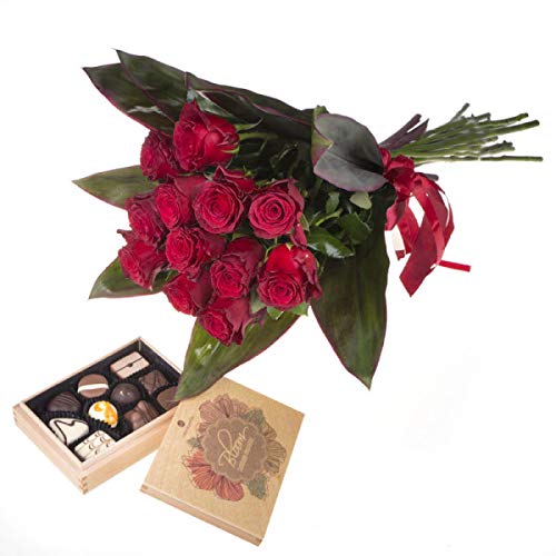 Premiere Mini mit Rosen - Geschenkeset für Frauen | Schokolade | Geschenk | Frau | Frauen | Frauengeschenk | Valentinstag | Geburtstag | Hochzeitstag | Ehefrau | Liebesgeschenk | Blumenstrauß von CHOCOLISSIMO