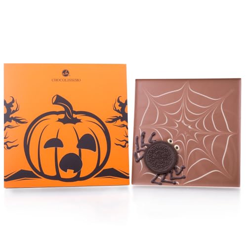 Quadrat Spinnennetz mit Keks-Spinne - Halloween | Süßigkeiten | Schokolade | Halloweenparty | Halloweensüßigkeiten | Geschenk | Kinder | Kind | Mädchen | Jungen | Erwachsene | Mann | Frau von CHOCOLISSIMO