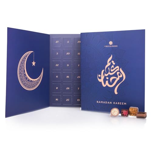 Ramadan Kalender mit Pralinen ohne Alkohol - Schokolade | Geschenkidee | Moslem | Muslim | Moslems | Muslime | Mann | Frau | Kinder | Ramadan Kareem | Eid Mubarak | Eid al-Fitr | Fastenmonat von CHOCOLISSIMO