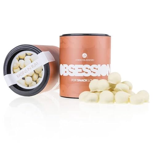 Rosinen in weißer Schokolade - verfeinert mit Jamaica Rum | Geschenke | Geschenkidee | Frau | Mann | Frauen | Männer | Papa | Mama | Oma | Opa | Geschenke für Erwachsene | Mitbringsel von CHOCOLISSIMO