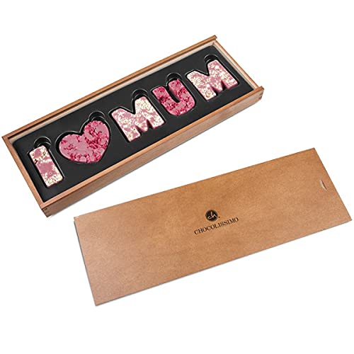 Ruby I love Mum - Buchstaben aus Ruby-Schokoade | Geschenkidee | rosa Schokolade | Mama | Mutter | Mütter | Frau | Geburtstag | Muttertag | Neuheit | Weihnachten | Ostern | Frauentag | Frauen von CHOCOLISSIMO