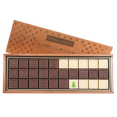 CHOCOLISSIMO - Weihnachtsschokolade - Schokolade Weihnachten - Süße Weihnachtskarte in Holzbox, Geschenk, Geschenkidee Nikolaus - Kinder, Mama, Papa - SÜSSE WEIHNACHTSGRÜSSE, Frau, Frauen, Mann von CHOCOLISSIMO