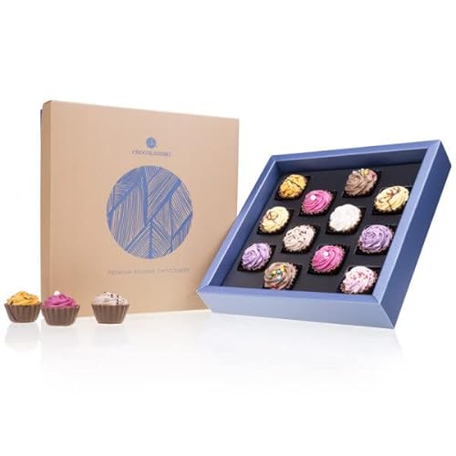 Square Maxi - Pralinen - 12 Cupcake-Pralinen in edler Verpackung | Luxus Pralinen | Sonderedition Süßes aus der Confiserie | Luxuspackung | Geschenkidee | Geschenke für erwachsene | Frauen | Männer von CHOCOLISSIMO
