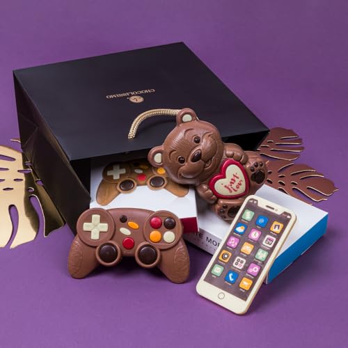 Süßes Set mit Bärchen - Schokolade | Geschenkidee | Geschenk | Schokoladen-Controller | Schokoladen-Handy | Schokoladenbär | Geburtstag | Weihnachten | Mann | Frau | Junge von CHOCOLISSIMO