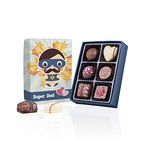 Super Dad - Pralinen - 6 Pralinen für Papa | Vatertagsgeschenk | Geschenkidee Vatertag | Geschenk | Vater | Geburtstag | Geschenkidee | Vater | Papa | köstliche Auswahl | Schokolade | Premium Qualität von CHOCOLISSIMO