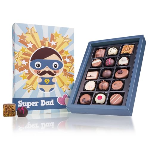 Super Dad Deluxe - 15 Edle Pralinen | Vatertagsgeschenk | Geschenkidee Vatertag | Geschenk | Vater | Geburtstag | Geschenkidee | Vater | Papa | köstliche Auswahl | Schokolade von CHOCOLISSIMO