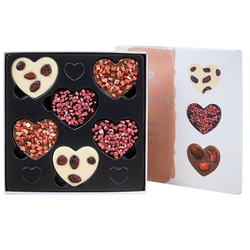 Sweethearts - 6 bestreute Schokoherzen | Liebesgeschenk | Frau | Mann | zum Valentinstag | Ich liebe dich Schokolade | Weihnachten | Liebesgeschenk | Geschenke | Frauen | Männer | Freundin | Kinder von CHOCOLISSIMO