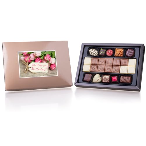 CHOCOLISSIMO - Geschenkset Mama - Muttertag Süßigkeiten - Schokolade Geschenk für Mutter - ohne Alkohol - ChocoTelegram, Pralinen und Grußkarte zum Muttertag - Geschenkidee für Mutti, Schwiegermutter von CHOCOLISSIMO