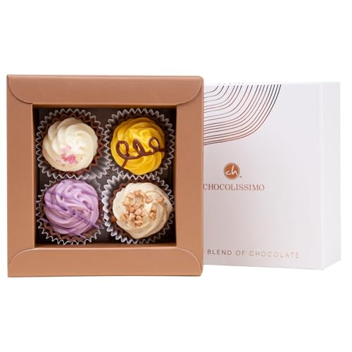 CHOCOLISSIMO - Schokolade Geschenk - 4 handgemachte Cupcake Pralinen - Weihnachtsschokolade, Geschenk zu Weihnachten, Nikolaus, Advent - für Frauen, Männer, Eltern, Mama, Papa - Xmas Cupcakes von CHOCOLISSIMO