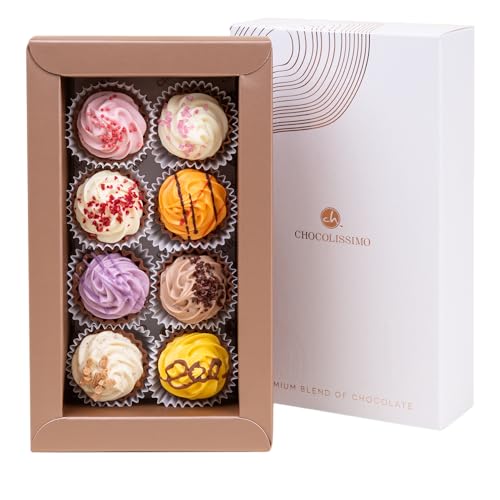CHOCOLISSIMO - Schokolade Geschenk - 8 handgemachte Cupcake Pralinen - Weihnachtsschokolade, Geschenk zu Weihnachten, Nikolaus, Advent - für Frauen, Männer, Eltern, Mama, Papa - Xmas Cupcakes von CHOCOLISSIMO
