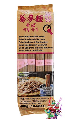 24er Pack - [ 24x 300g ] CHUNSI Soba Nudeln mit Buchweizen / Soba Buckwheat Noodles + ein kleines Glückspüppchen - Holzpüppchen von CHUNSI