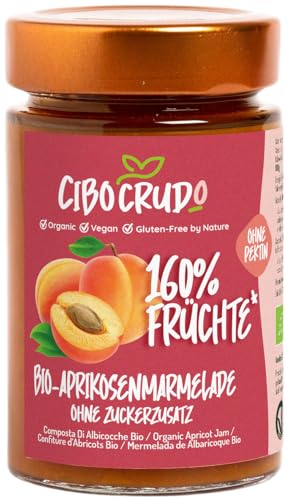Aprikosenkompott Bio 160% Frucht - 210 gramm. Veganes und glutenfreies Fruchtkompott Verpackt in Italien. Handwerkliches Kompott ohne Farb Konservierungsstoffe und Ohne Zucker. von CIBO CRUDO crudo biologico vegan