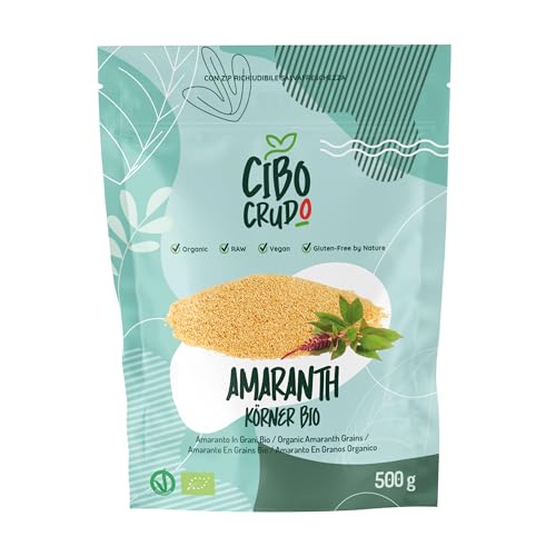 Bio Amaranth Samen - 500g. Amaranthsamen aus Indien Enthalten Vitamine Mineralien und Ballaststoffe. Zur Verwendung als Frühstückssnack Suppe/Salat oder zum Mahlen. von CIBO CRUDO crudo biologico vegan