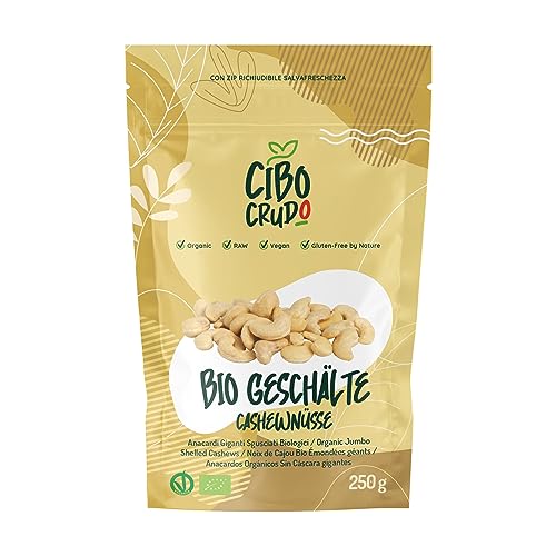 Bio Cashewkerne - 250g. Roh Cashewkerne Ungeröstet Ungesalzen & Rohkost. Unbehandelt und ohne Zusätze Glutenfrei und Vegan. Cashew Bruch Bio. Reich an Proteinen Vitaminen & Mineralstoffen. von CIBO CRUDO crudo biologico vegan