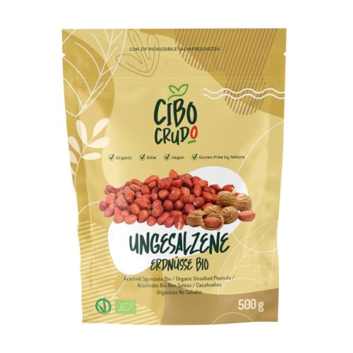 Bio Erdnüsse Ungeröstete und Geschälte - 500g. Ungesalzen Nüsse. Enthalten Eiweiß Ballaststoffe Vitamine und Mineralstoffe. Für Snacks oder zur Herstellung von Erdnussbutter. von CIBO CRUDO crudo biologico vegan