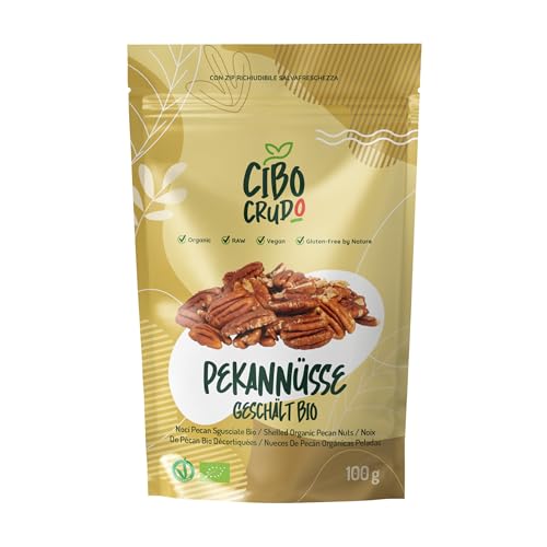 Bio-Geschälte Pekannüsse - 100g. Natürliche Bio-Pekannüsse, ungesalzen und ungeröstet. Quelle von Ballaststoffen, ungesättigten Fettsäuren, Mineralstoffen und Aminosäuren. Bio-Pekannüsse Bio-Geschälte Pekannüsse - 100g. Natürliche Bio-Pekannüsse, ungesalzen und ungeröstet. Quelle von Ballaststoffen, ungesättigten Fettsäuren, Mineralstoffen und Aminosäuren. Bio-Pekannüsse von CIBO CRUDO crudo biologico vegan