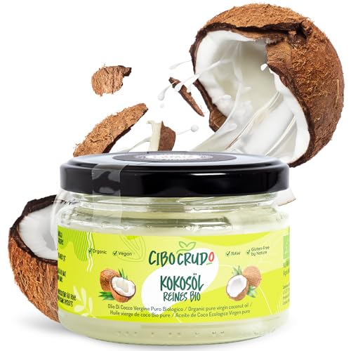 Bio Kokosöl Nativ und Kaltgepresst - 200ml. Kokosöl Bio Flüssig für Haare Haut und Backen oder Kosmetik. Virgin Organic Coconut Oil for Hair. von CIBO CRUDO crudo biologico vegan