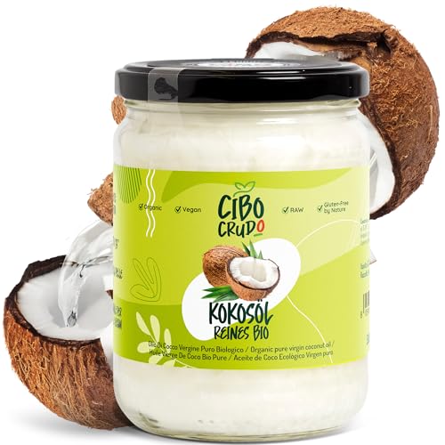 Bio Kokosöl Nativ und Kaltgepresst - 500ml. Kokosöl Bio Flüssig für Haare Haut und Backen oder Kosmetik. Virgin Organic Coconut Oil for Hair. von CIBO CRUDO crudo biologico vegan