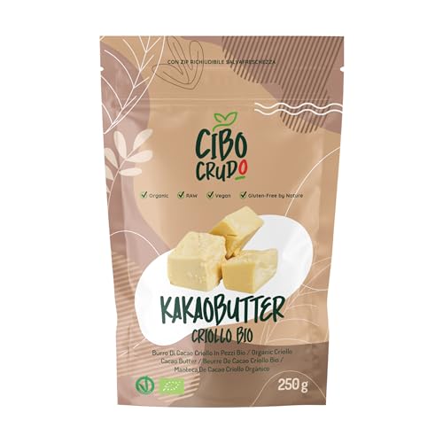 Kakaobutter Bio Lebensmittelqualität - 250g. Kakao Butter Organic für Schokolade Kosmetik oder Essen. Raw Cacao Butter. von CIBO CRUDO crudo biologico vegan