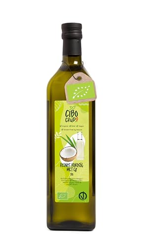 C8 MCT Öl Bio - 1 Lt. Biologische und Rein MCT Öl C8 für Keto Paleo oder zur Anwendung auf Körper und Haar. Veganes und Vegetarisches. von CIBO CRUDO crudo biologico vegan