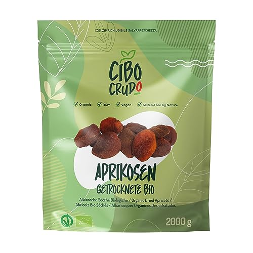 Bio Getrocknete Aprikosen - 2 Kg. Ungeschwefelt und Ungezuckert Getrocknet Aprikose. Getrocknete Bio Früchte von CIBO CRUDO crudo biologico vegan