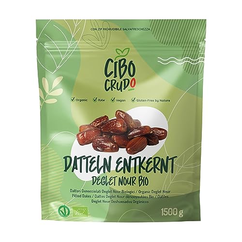 Entsteinte Datteln Deglet Nour Bio - 1.5 Kg. Natürliche Bio Deglet Nour getrocknete Datteln. Dehydrierte Datteln. von CIBO CRUDO crudo biologico vegan