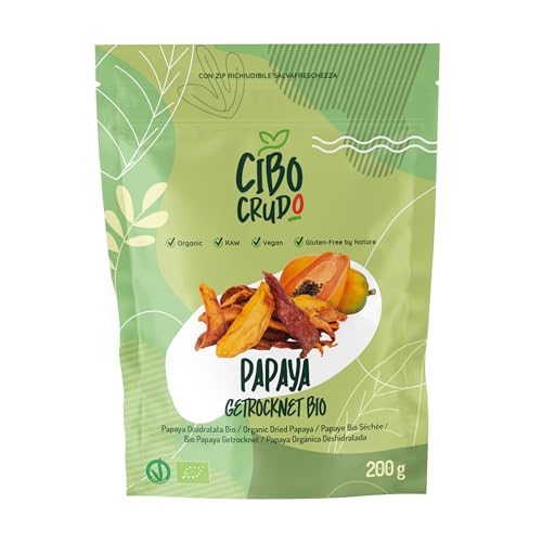 Getrocknete Papaya Bio - 200g. Papaya Sonne Getrocknet Ungesüßt. Reich an Vitamin A und Vitamin C. von CIBO CRUDO crudo biologico vegan